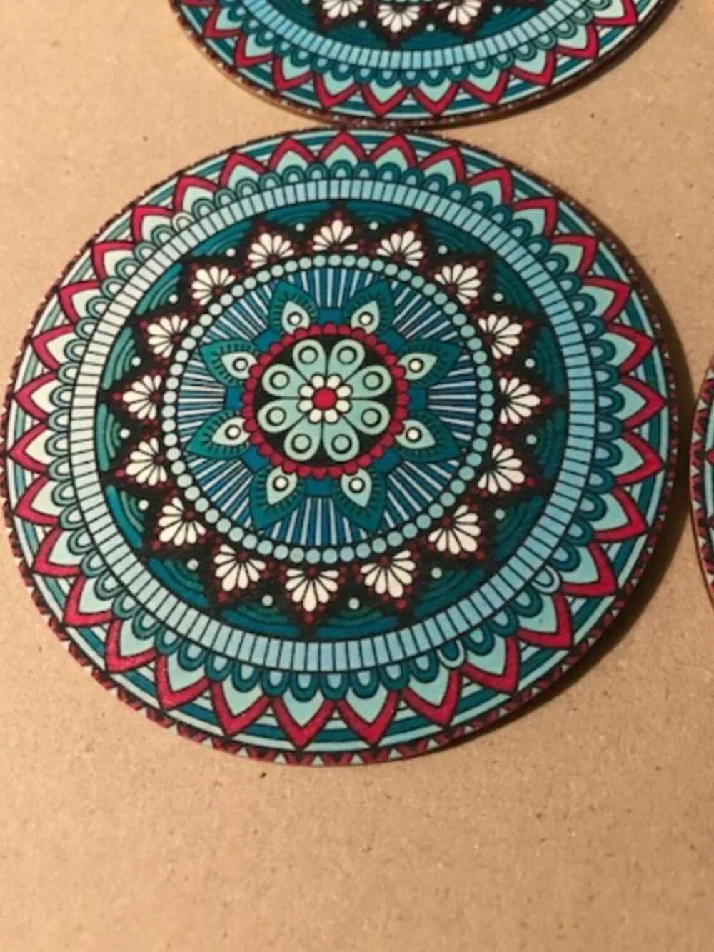 Wooden 4 pc Stained Glass Mandala Coaster Set Geometric Pattern India 103